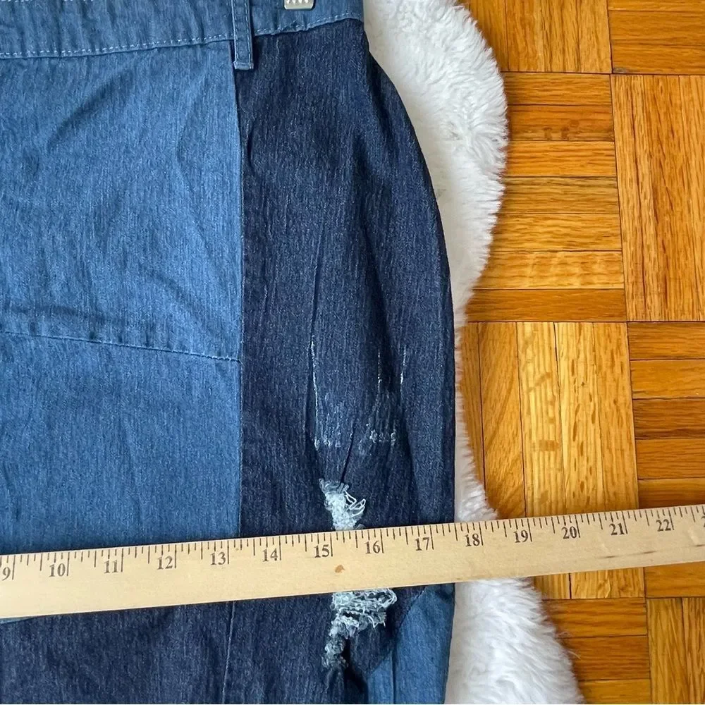 TOUCH ME Patchwork Distressed Denim Jean‎ Maxi Skirt Size large